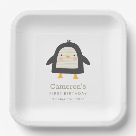 Assiettes En Carton Pingouin d'hiver Simple 1er anniversaire (Recto)