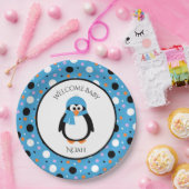 Assiettes En Carton Pingouin mignon avec Casquette bleu et Pois d'arai (Fête)