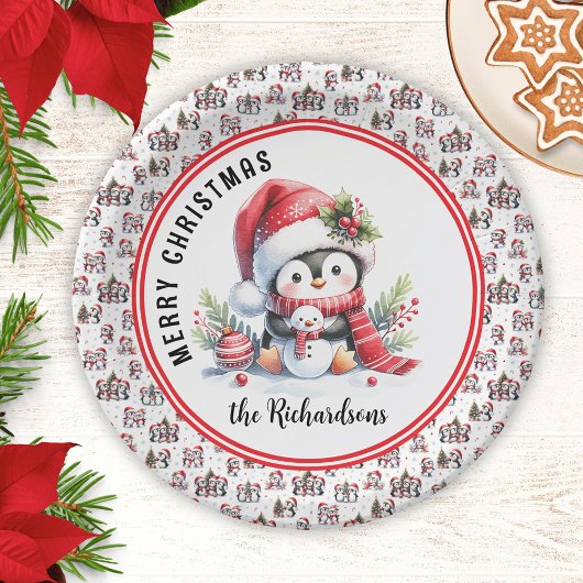 Assiettes En Carton Pingouin mignon Personnalisé Joyeux Noël