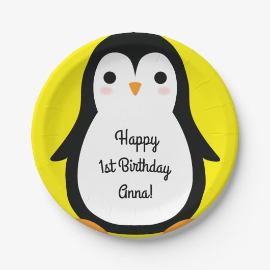 Assiettes En Carton Pingouin mignon Plaques d'hiver 1er anniversaire (Devant)