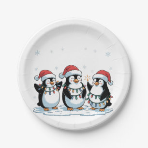 Assiettes En Carton Pingouin mignon portant le chapeau de Noël Xmas Pi
