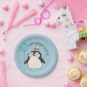 Assiettes En Carton Pingouin mou avec Ballons Bleus Personnalisé (Fête)