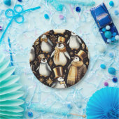 Assiettes En Carton Pingouin noir et doré (Fête)