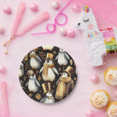 Assiettes En Carton Pingouin noir et doré (Fête)