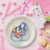 Assiettes En Carton Pingouins mignons en Écharpe d'hiver et Casquette (Fête)