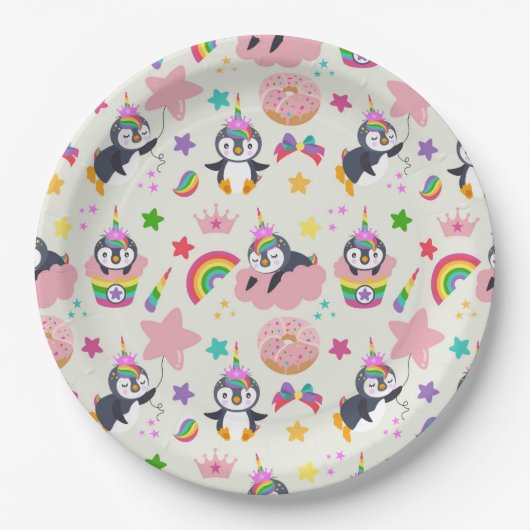 Assiettes En Carton Pinguim Unicórnio (Devant)