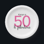 Assiettes En Carton Pink and Black 50 et Fabulous Woman's Birthday<br><div class="desc">Organisez une grande fête pour célébrer le 50ème anniversaire et sortez avec ces amusantes et colorées plaques en papier rose et noir 50et fabuleuses. Allez,  ma fille !</div>
