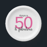 Assiettes En Carton Pink and Black 50 et Fabulous Woman's Birthday<br><div class="desc">Organisez une grande fête pour célébrer le 50ème anniversaire et sortez avec ces amusantes et colorées plaques en papier rose et noir 50et fabuleuses. Allez,  ma fille !</div>