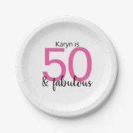 Assiettes En Carton Pink and Black 50 et Fabulous Woman's Birthday