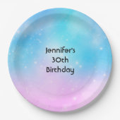 Assiettes En Carton Pink and Blue Pastel Gradient Sky Anniversaire (Devant)