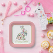 Assiettes En Carton Pink and Blue Wildflower Easter Rabbit (Fête)