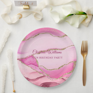Assiettes En Carton Pink and Gold Marble Birthday Party