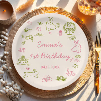 Assiettes En Carton Pink and Green Easter 1st Birthday Party
