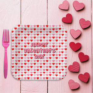 Assiettes En Carton Pink and Red Happy Valentine's Day Heart Motif
