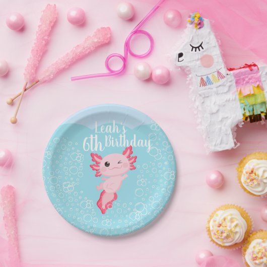 Assiettes En Carton Pink Axolotl fête d'anniversaire (Fête)