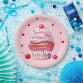 Assiettes En Carton Pink Baby First Cherry & Cupcake Anniversaire (Fête)