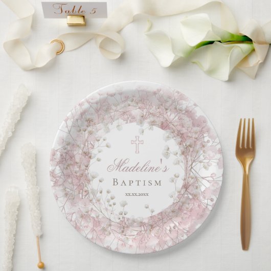 Assiettes En Carton pink baby's breath Baptism (Mariage)