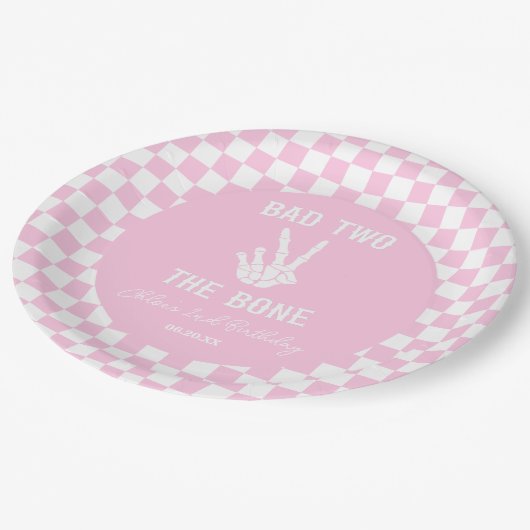 Assiettes En Carton Pink Bad Two The Bone Skeleton 2e fête d'anniversa (Angle)