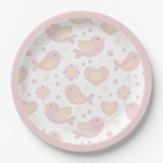 Assiettes En Carton Pink Birds Nesting Party (Devant)