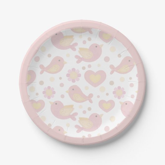 Assiettes En Carton Pink Birds Nesting Party (Devant)