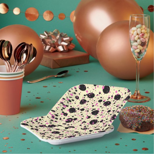 Assiettes En Carton Pink & Black Polka Dot Glam Pattern (Multi)