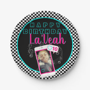 Assiettes En Carton Pink Blue Cellphone Photo média social Anniversair