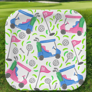 Assiettes En Carton Pink Blue Green Golf Preppy