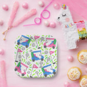 Assiettes En Carton Pink Blue Green Golf Preppy (Fête)