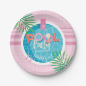 Assiettes En Carton Pink & Blue Tropical Summer Birthday Pool Party (Devant)