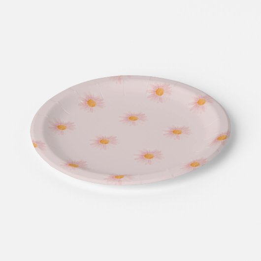 Assiettes En Carton Pink Blush Boho Daisy Birthday Party (Angle)