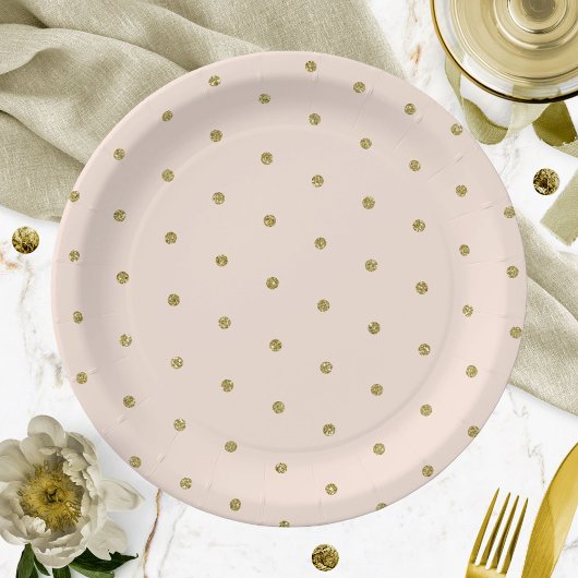 Assiettes En Carton Pink Blush Gold Parties scintillant Polka Motif