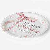 Assiettes En Carton Pink Bow 1er anniversaire fille (Angle)