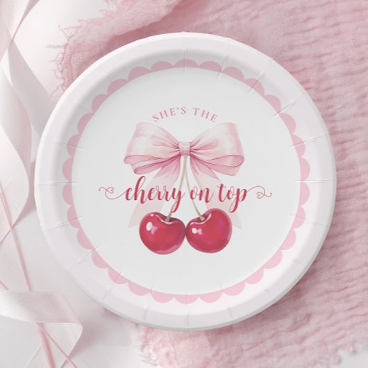 Assiettes En Carton Pink Bow Cherry Baby Shower Paper Plates