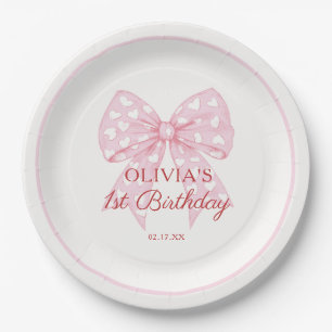 Assiettes En Carton Pink Bow FEMME Fille 1er anniversaire fête