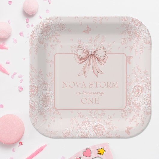 Assiettes En Carton Pink Bow fête d'anniversaire Whimsy Toile personna