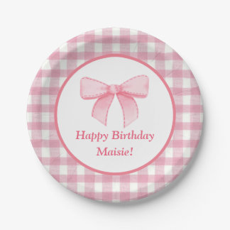 Assiettes En Carton Pink Bow Gingham Paper Plate 