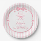 Assiettes En Carton Pink Bow Girl First Birthday (Devant)