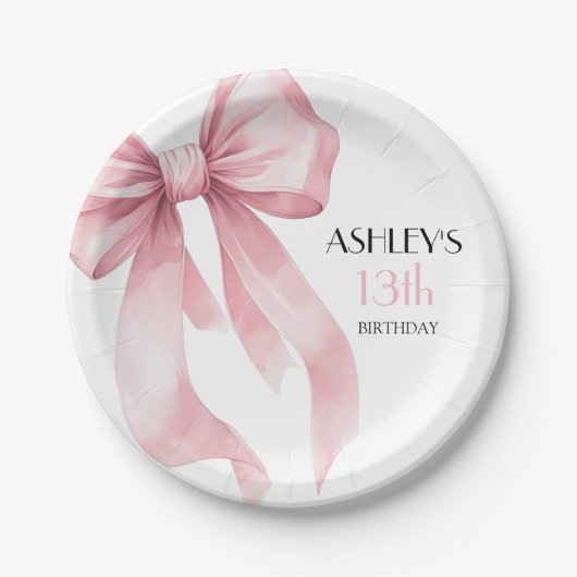 Assiettes En Carton Pink Bow Girls Birthday (Devant)