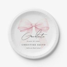 Assiettes En Carton Pink Bow Graduation Paper Plates