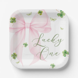 Assiettes En Carton Pink Bow Lucky One 1st Birthday Paper Plates