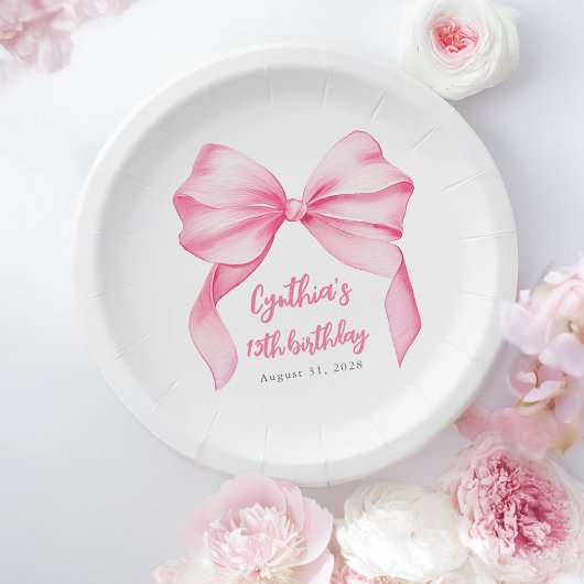 Assiettes En Carton Pink Bow mignonne fête d'anniversaire