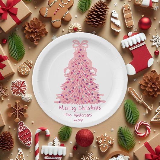 Assiettes En Carton Pink Bow Pink Christmas Tree