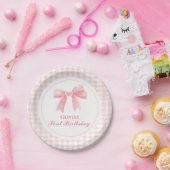 Assiettes En Carton Pink Bow preppy Coquette 1er anniversaire (Fête)