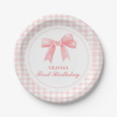 Assiettes En Carton Pink Bow preppy Coquette 1er anniversaire (Devant)