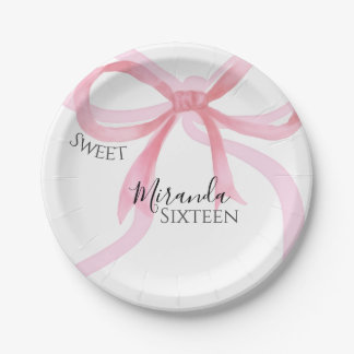 Assiettes En Carton Pink Bow Sweet Sixteen Birthday