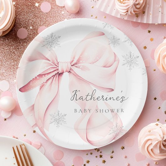 Assiettes En Carton Pink Bow Winter Baby Shower Party Paper Plate