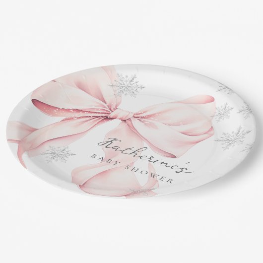 Assiettes En Carton Pink Bow Winter Baby Shower Party Paper Plate (Angle)