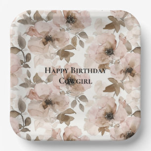 Assiettes En Carton Pink Brown Cowgirl Southwestern Floral Anniversair