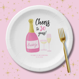 Assiettes En Carton Pink Cheers à 30 ans bubbly 30e anniversaire fête