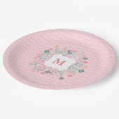 Assiettes En Carton Pink Chevron Monogram Plaques de papier personnali (Angle)